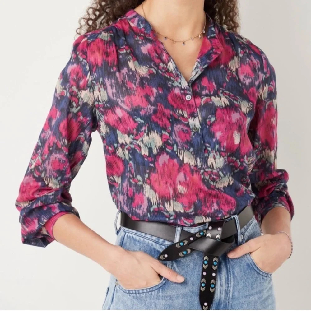 Isabel Marant‎ Etoile Maria Brushstrokes Blouse Abstract Floral Print Cotton Top